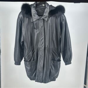 Women’s Medium Preston & York Black Leather Jacket with Fur Accents‎ 00’s